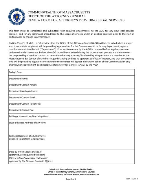 Review Form for Attorneys Providing Legal Services - Massachusetts Download Pdf