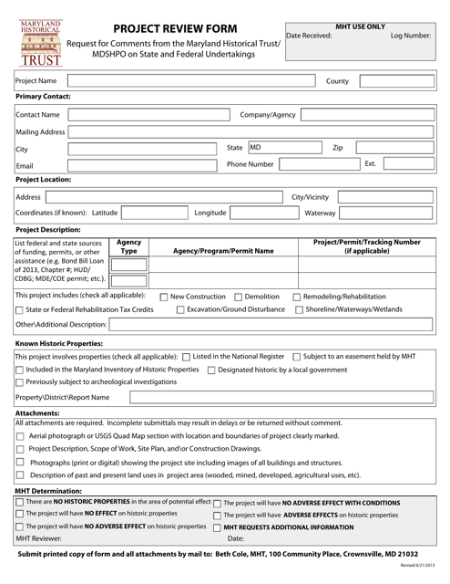 Project Review Form - Maryland Download Pdf