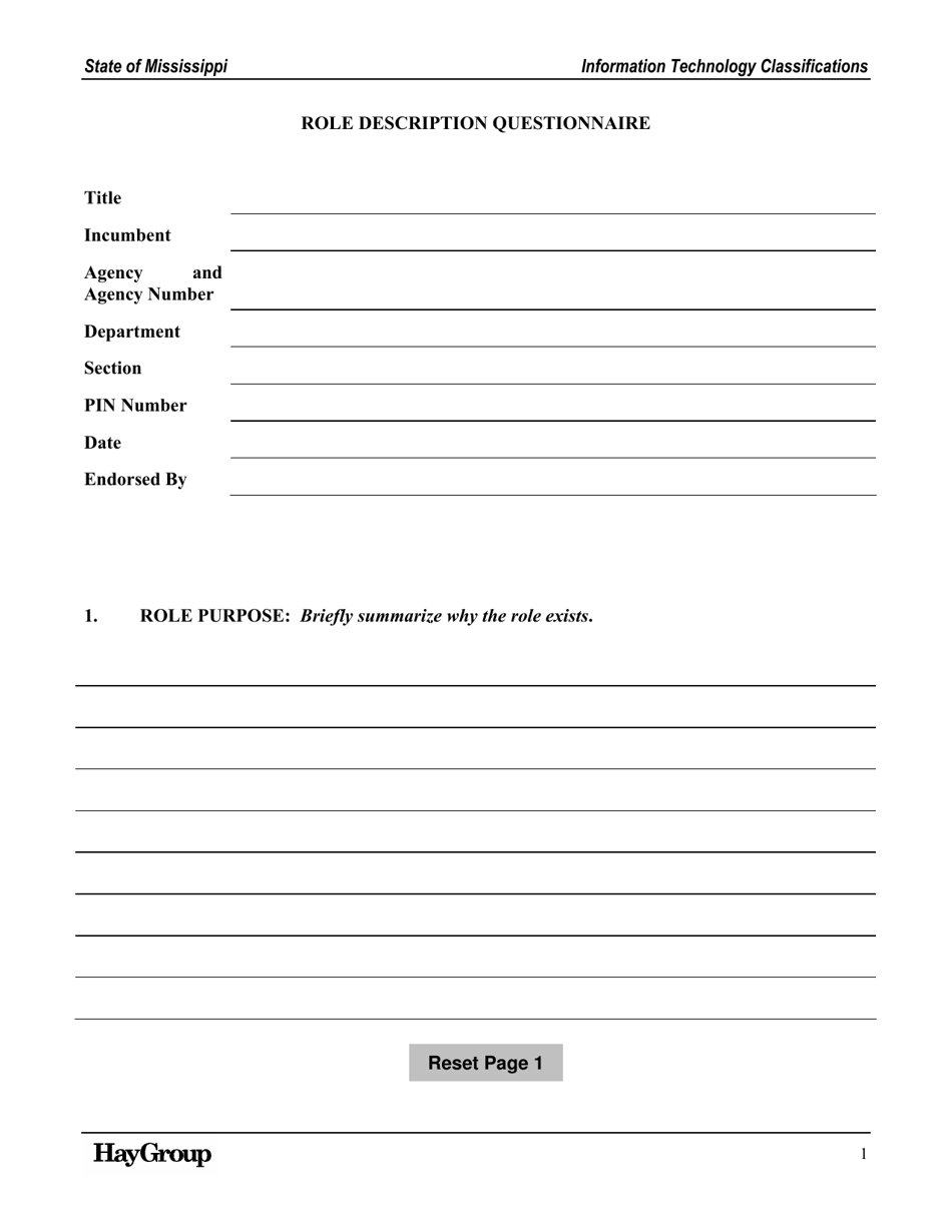 Role Description Questionnaire - Mississippi, Page 1
