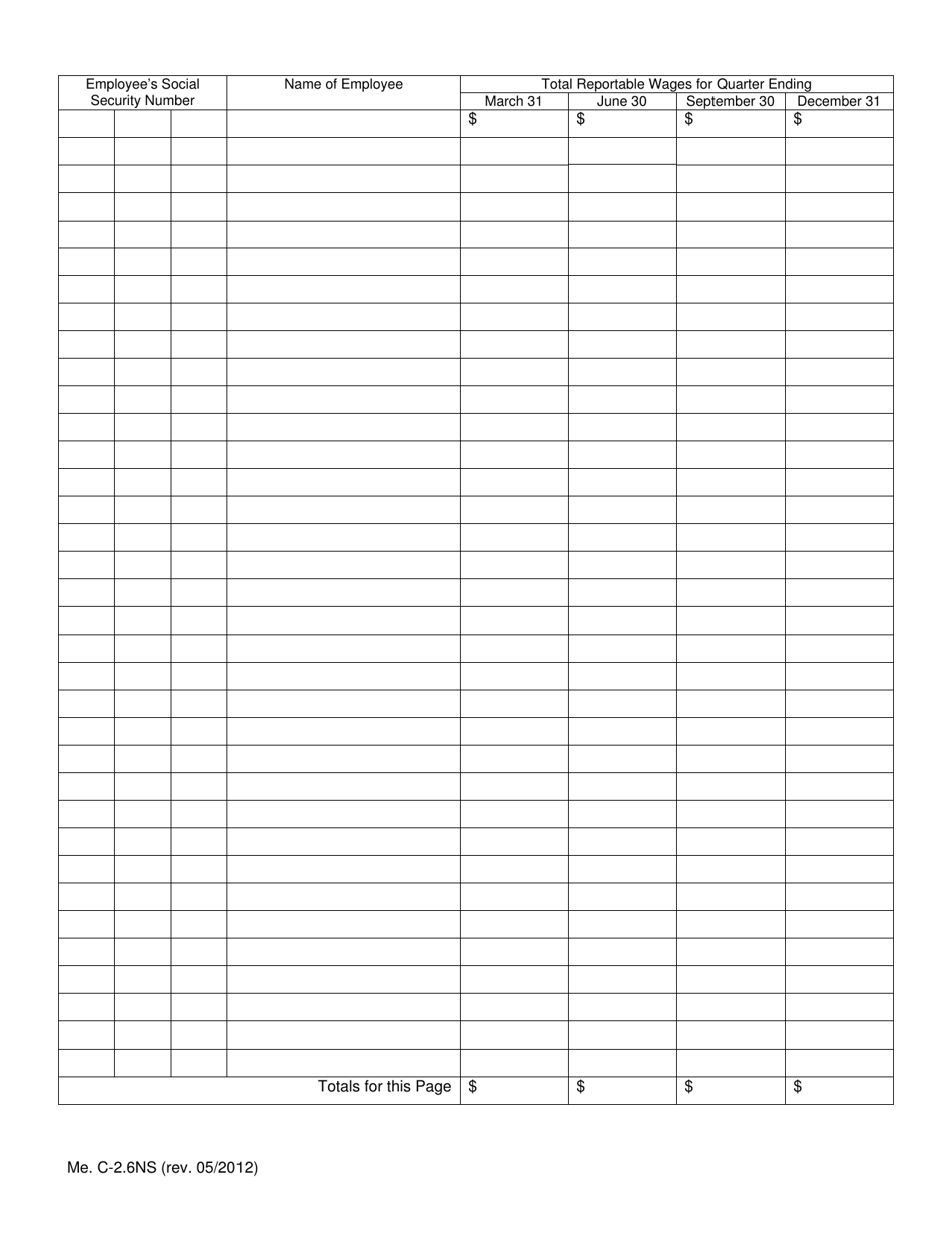 Form Me.C-2.6NS Employers Multi-Quarter Contribution and Payroll Report (Non-seasonal) - Maine, Page 2