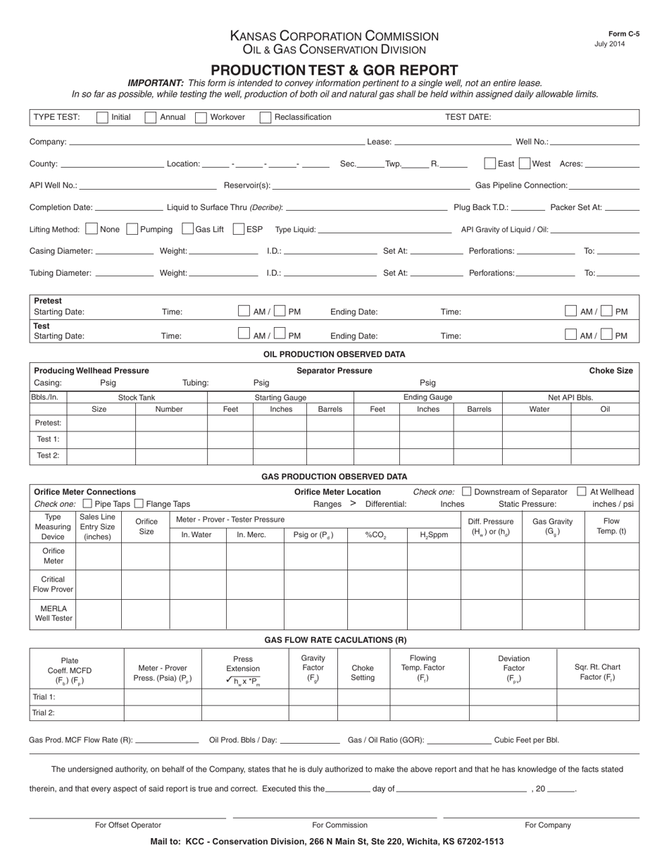 Form C-5 Production Test  Gor Report - Kansas, Page 1