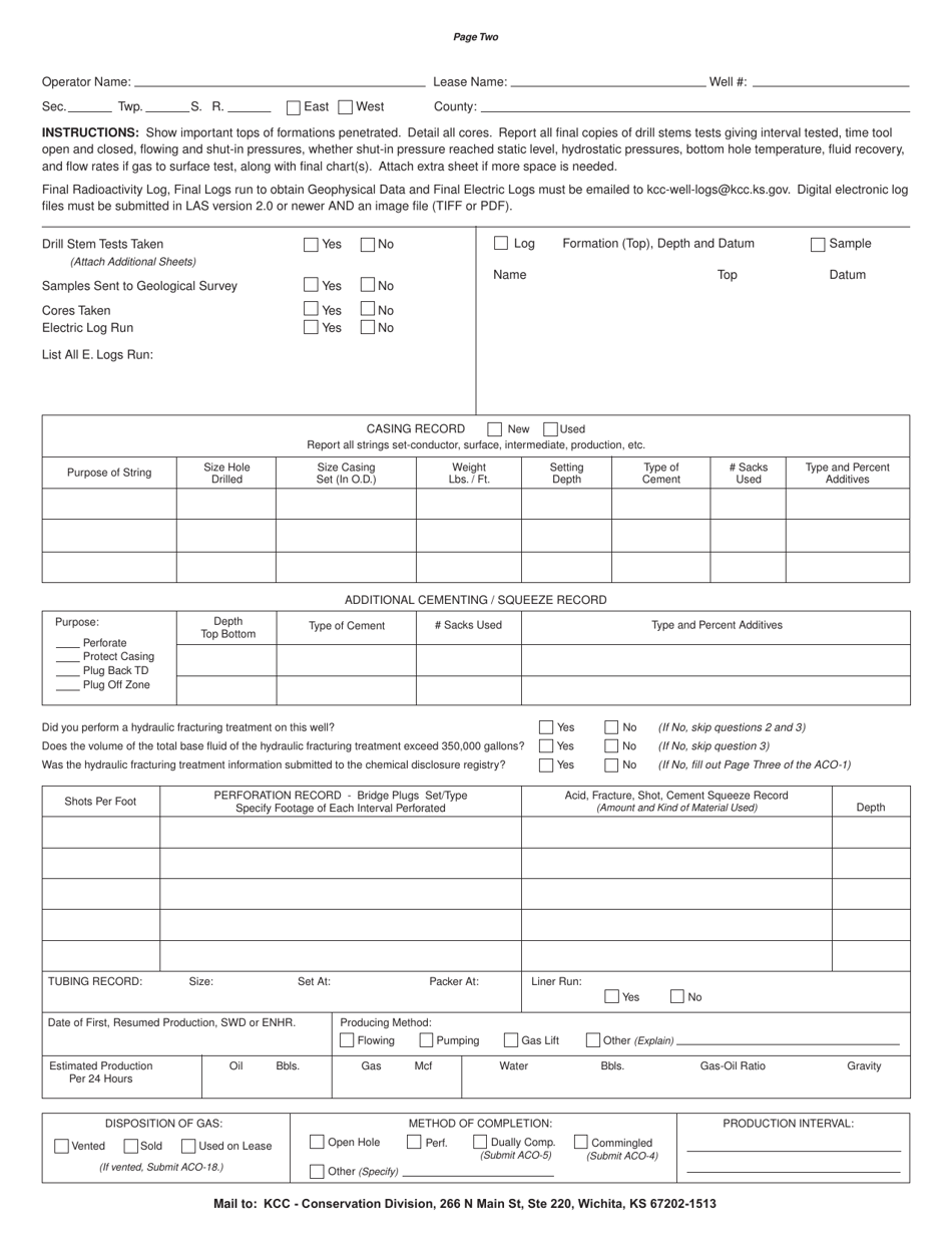 Form ACO-1 - Fill Out, Sign Online and Download Fillable PDF, Kansas ...