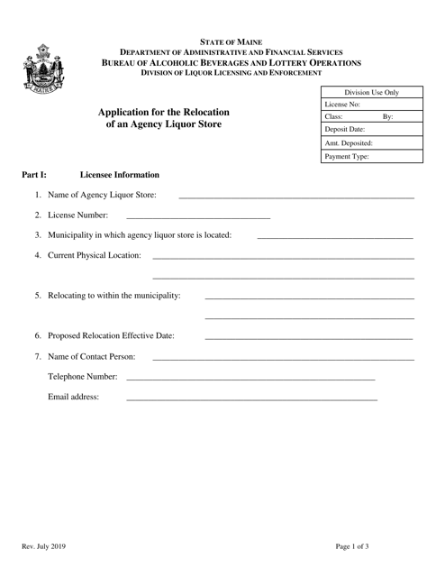 Application for the Relocation of an Agency Liquor Store - Maine Download Pdf