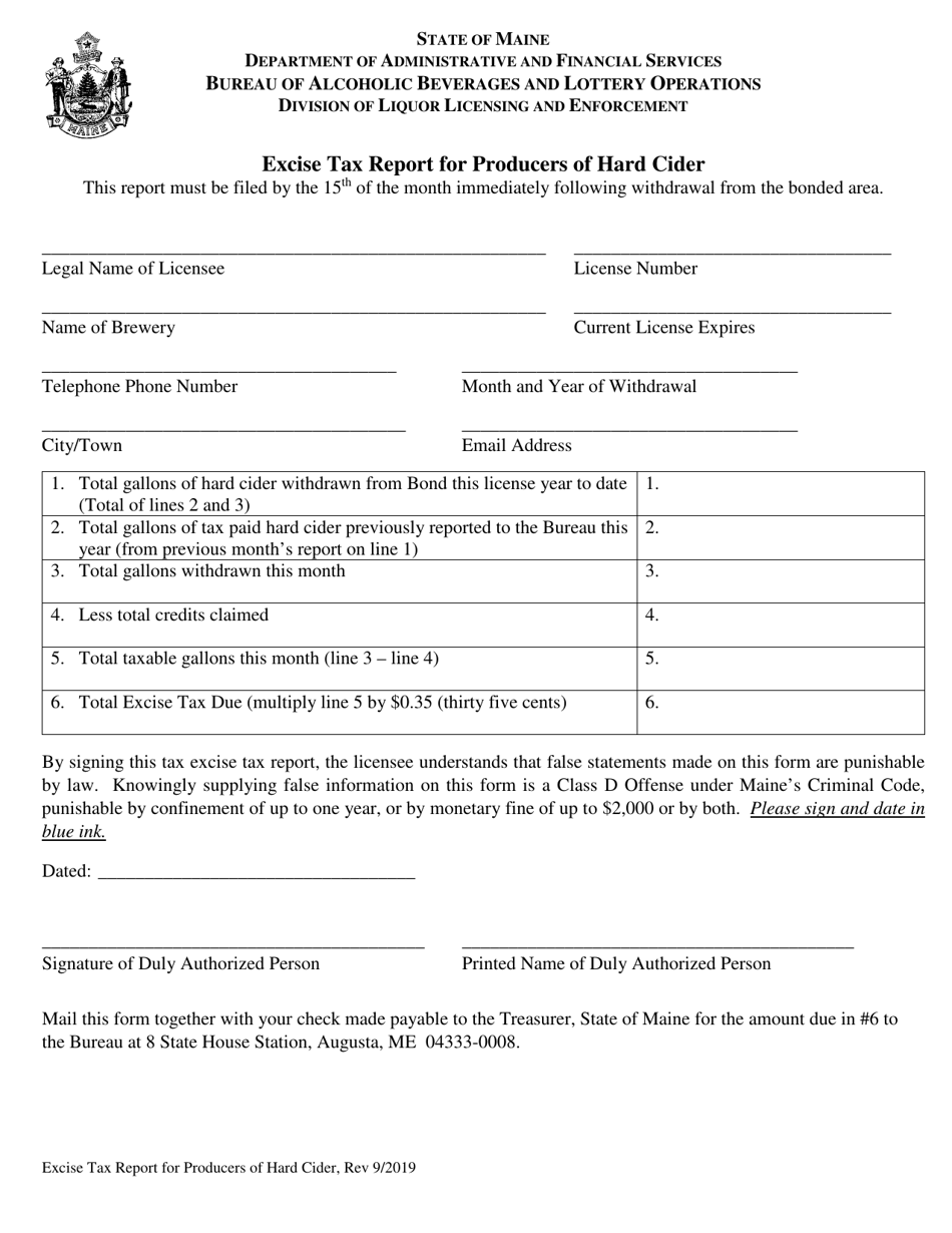 Maine Excise Tax Report for Producers of Hard Cider Fill Out, Sign