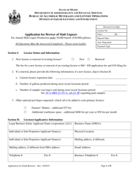 Document preview: Application for Brewer of Malt Liquors for Annual Malt Liquor Production Under 30,000 Barrels (930,000 Gallons) - Maine