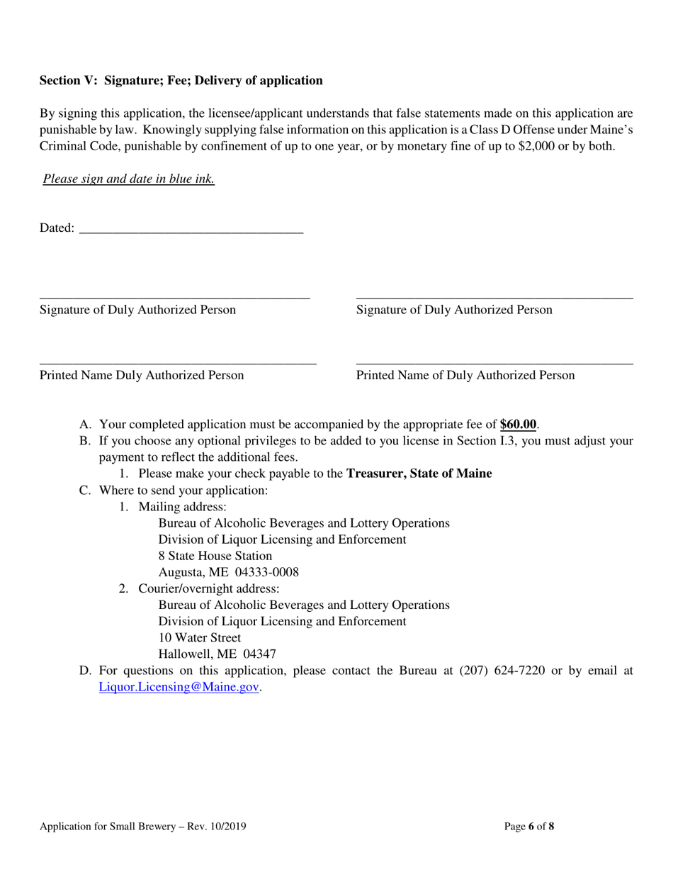 Application for Brewer of Malt Liquors for Annual Malt Liquor Production Under 30,000 Barrels (930,000 Gallons) - Maine, Page 6