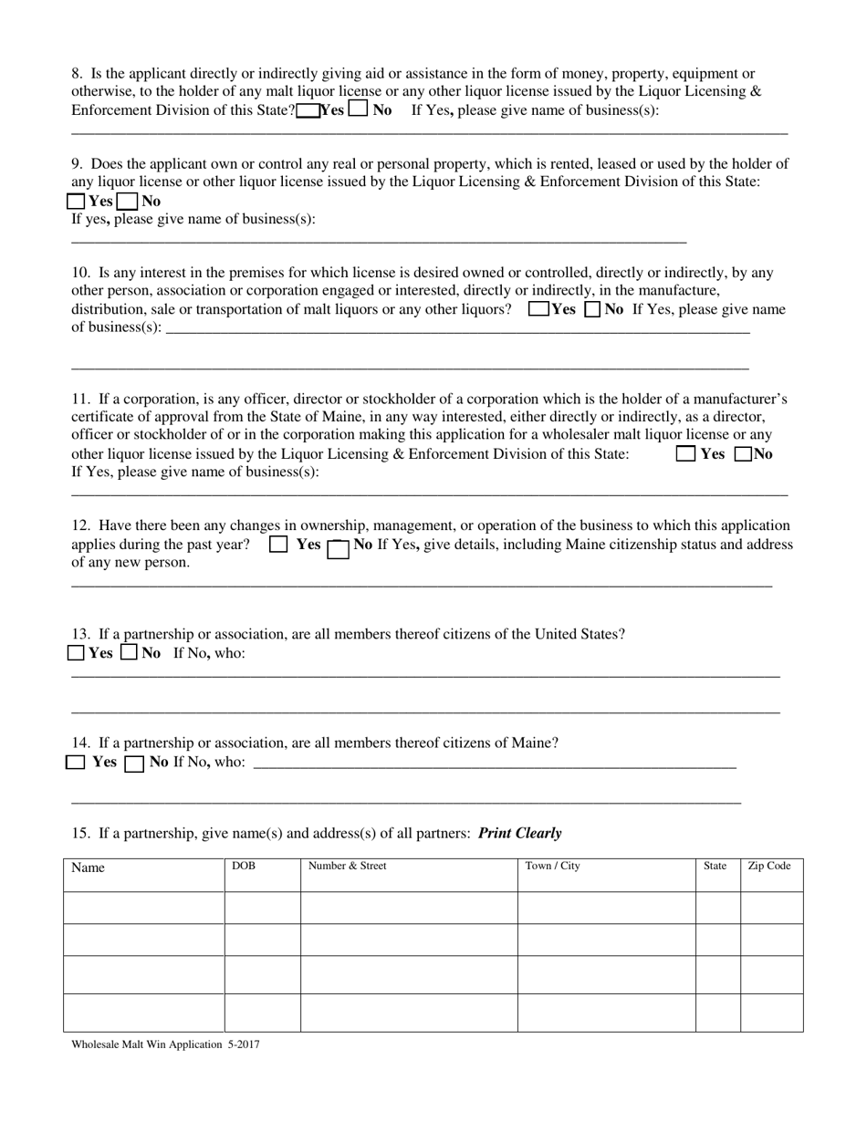 Wholesale Malt / Wine Application - Maine, Page 3