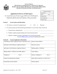 Document preview: Application for Brewer of Malt Liquors for Annual Malt Liquor Production Over 30,000 Barrels (930,000 Gallons) - Maine