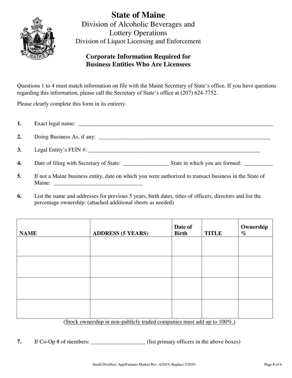 Application for Small Distillery - Maine, Page 5