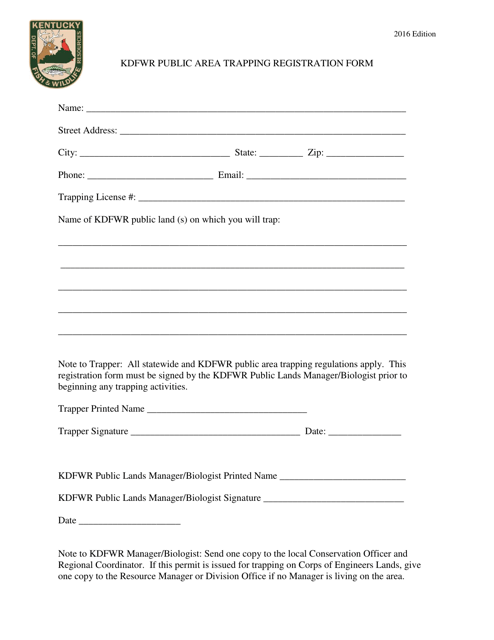 Kdfwr Public Area Trapping Registration Form - Kentucky