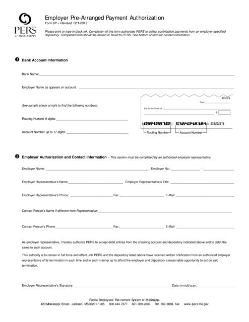 Form 8P Employer Pre-arranged Payment Authorization - Mississippi