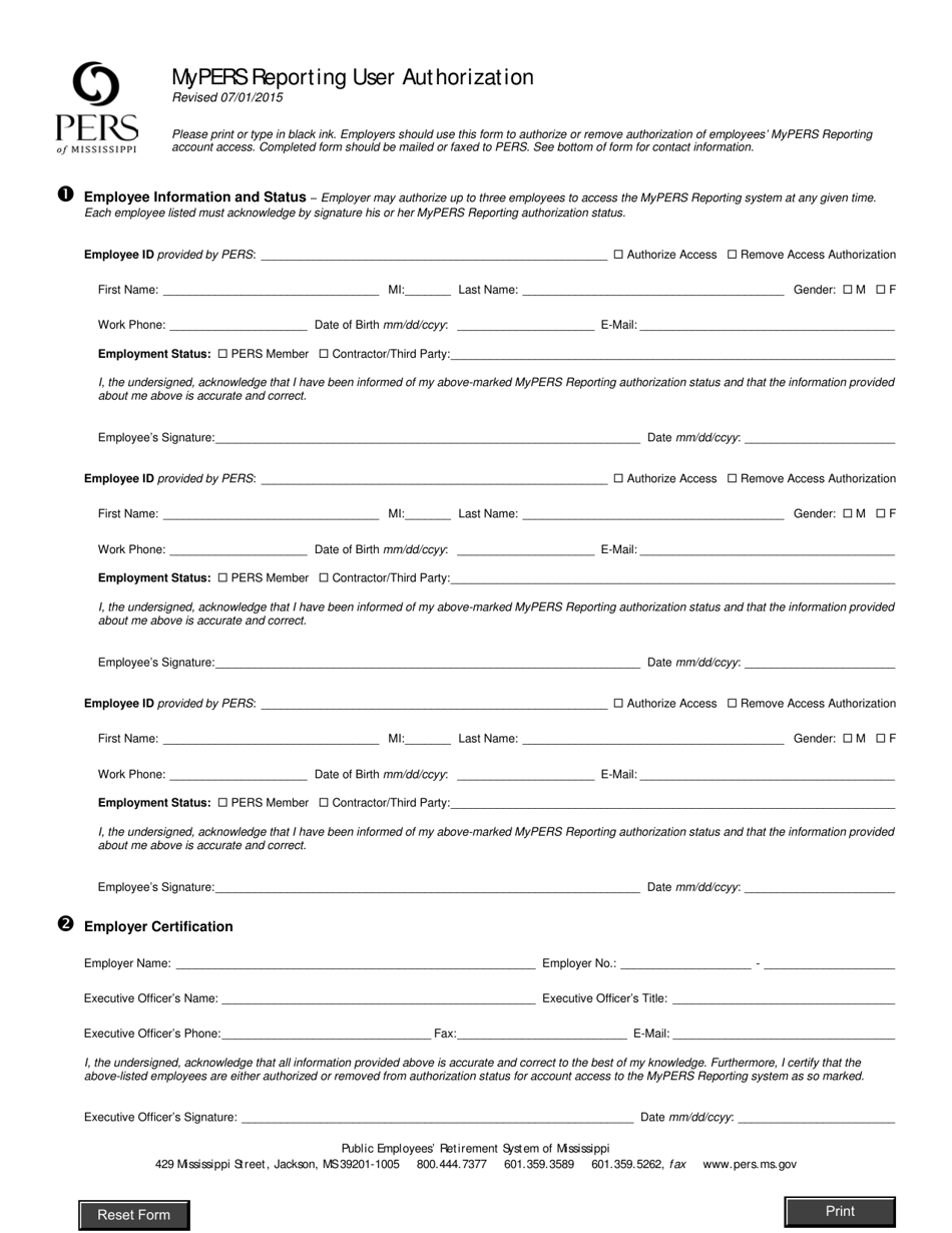 Mypers Reporting User Authorization - Mississippi, Page 1