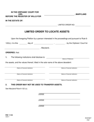 Document preview: Form RW1150 Limited Order to Locate Assets - Maryland