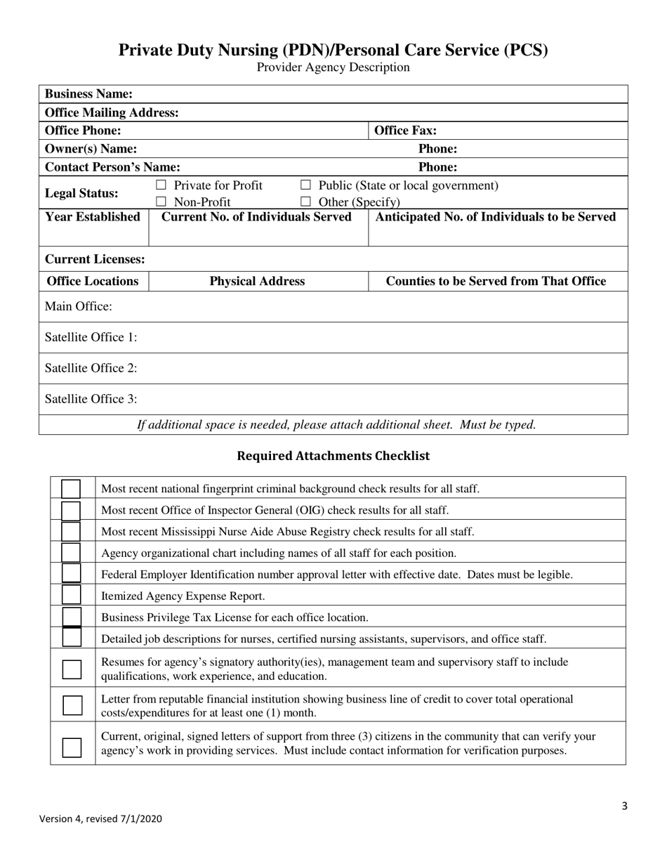 State Plan Private Duty Nursing (Pdn) and Personal Care Service (PCS) Supplemental Provider Enrollment Packet - Mississippi, Page 3
