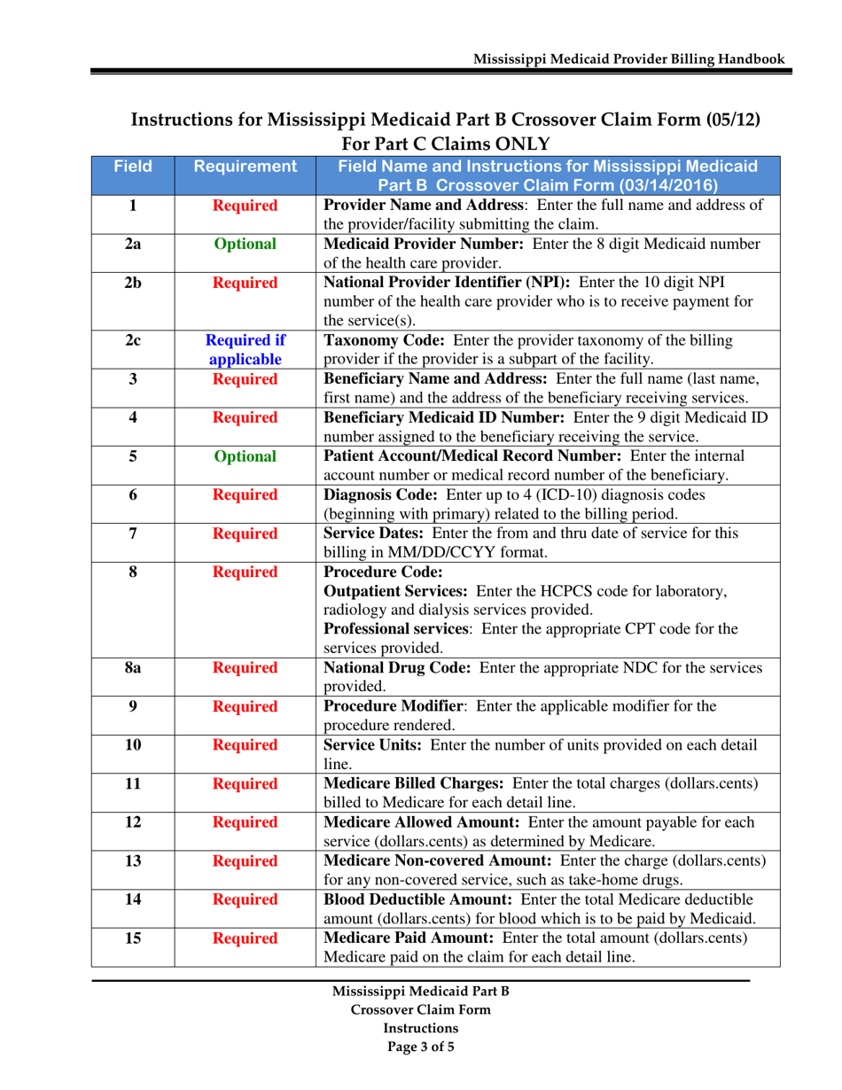Part B Mississippi Crossover Claim Form - Mississippi, Page 3
