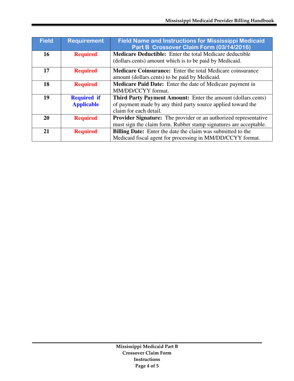 Part B Mississippi Crossover Claim Form - Mississippi, Page 4