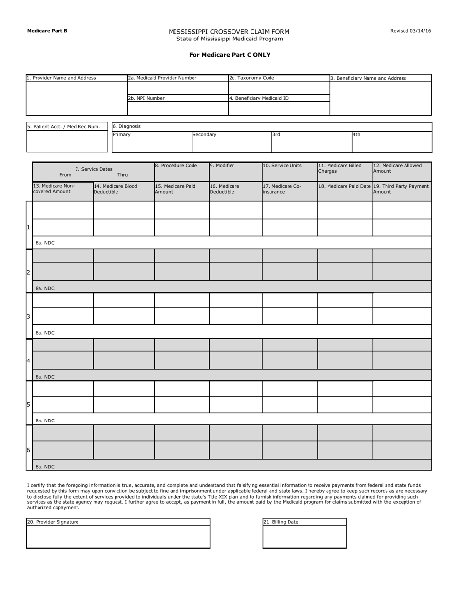 Part B Mississippi Crossover Claim Form - Mississippi, Page 5