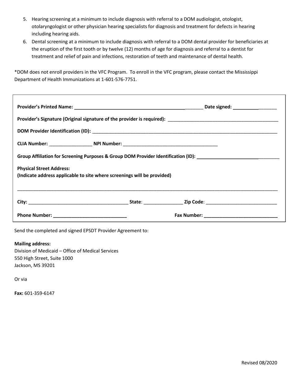 Provider Agreement - Early, Periodic, Screening, Diagnosis, and Treatment (Epsdt) - Mississippi, Page 2