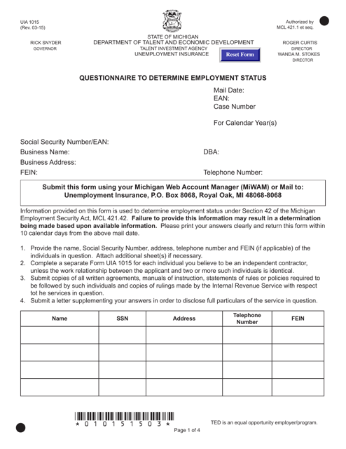 Form UIA1015  Printable Pdf