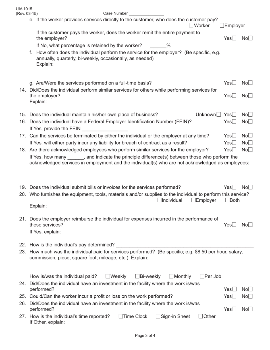 Form UIA1015 Questionnaire to Determine Employment Status - Michigan, Page 3