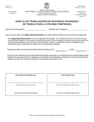 Document preview: Formulario UIA1160-S Aviso a Los Trabajadores De Seguridad Razonable De Trabajo Para La Proxima Temporada - Michigan (Spanish)
