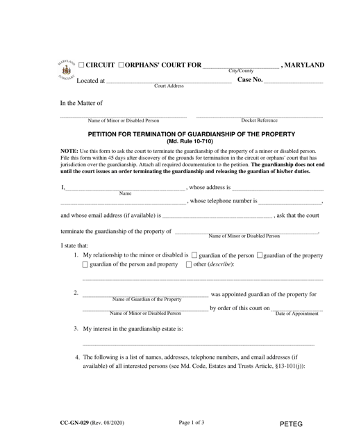 Form CC-GN-029 Petition for Termination of Guardianship of the Property - Maryland