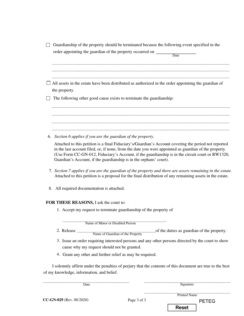 Form CC-GN-029 Petition for Termination of Guardianship of the Property - Maryland, Page 3