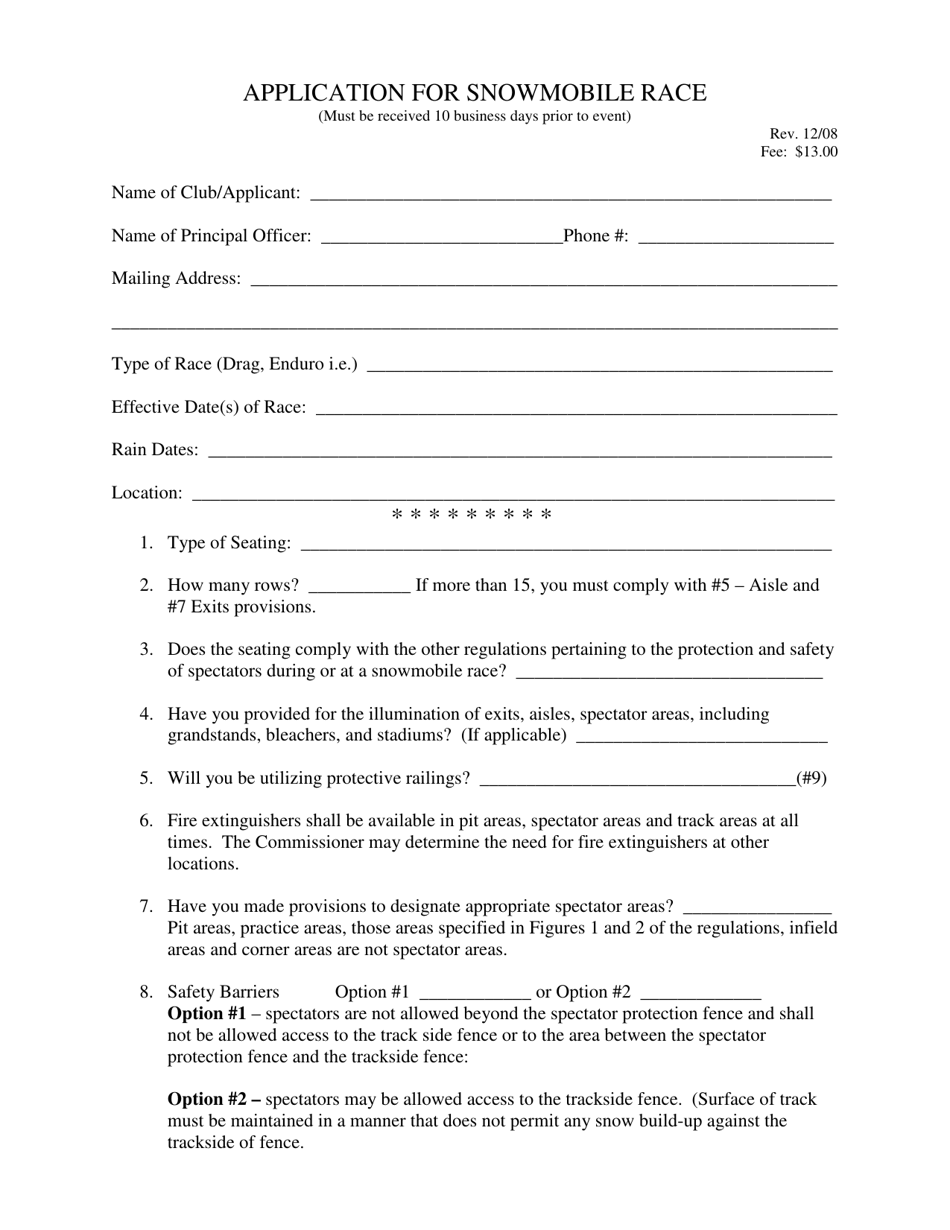 Application for Snowmobile Race - Maine, Page 1