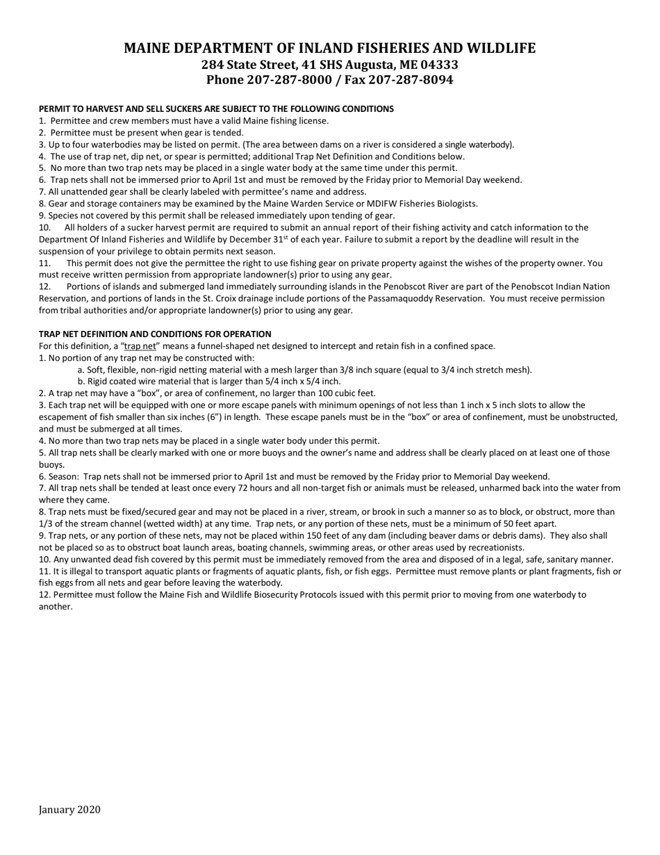 Application to Harvest and Sell Suckers in the State of Maine - Maine, Page 2