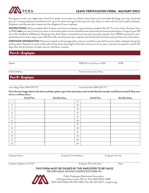 Leave Verification Form - Military Only - Minnesota Download Pdf