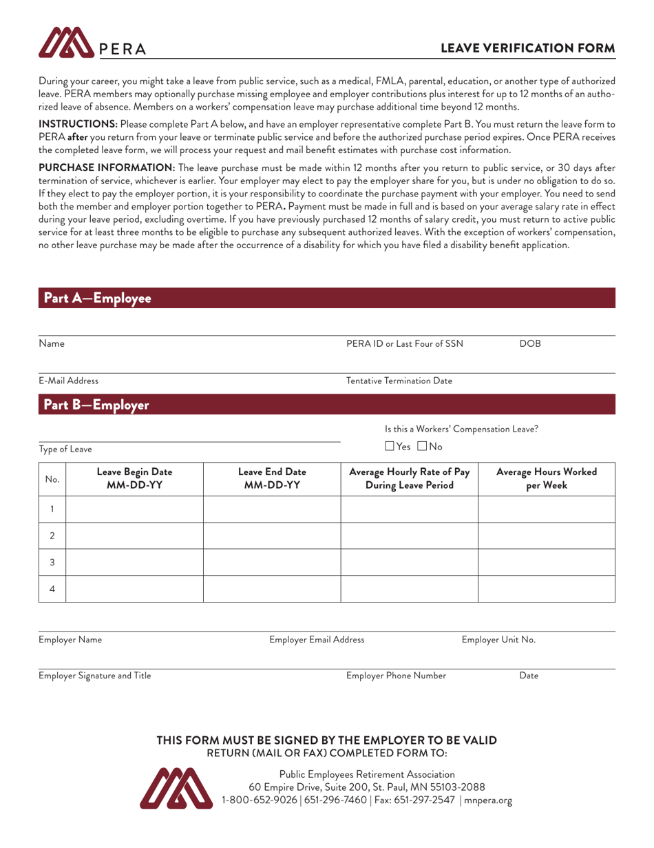 Leave Verification Form - Minnesota, Page 1
