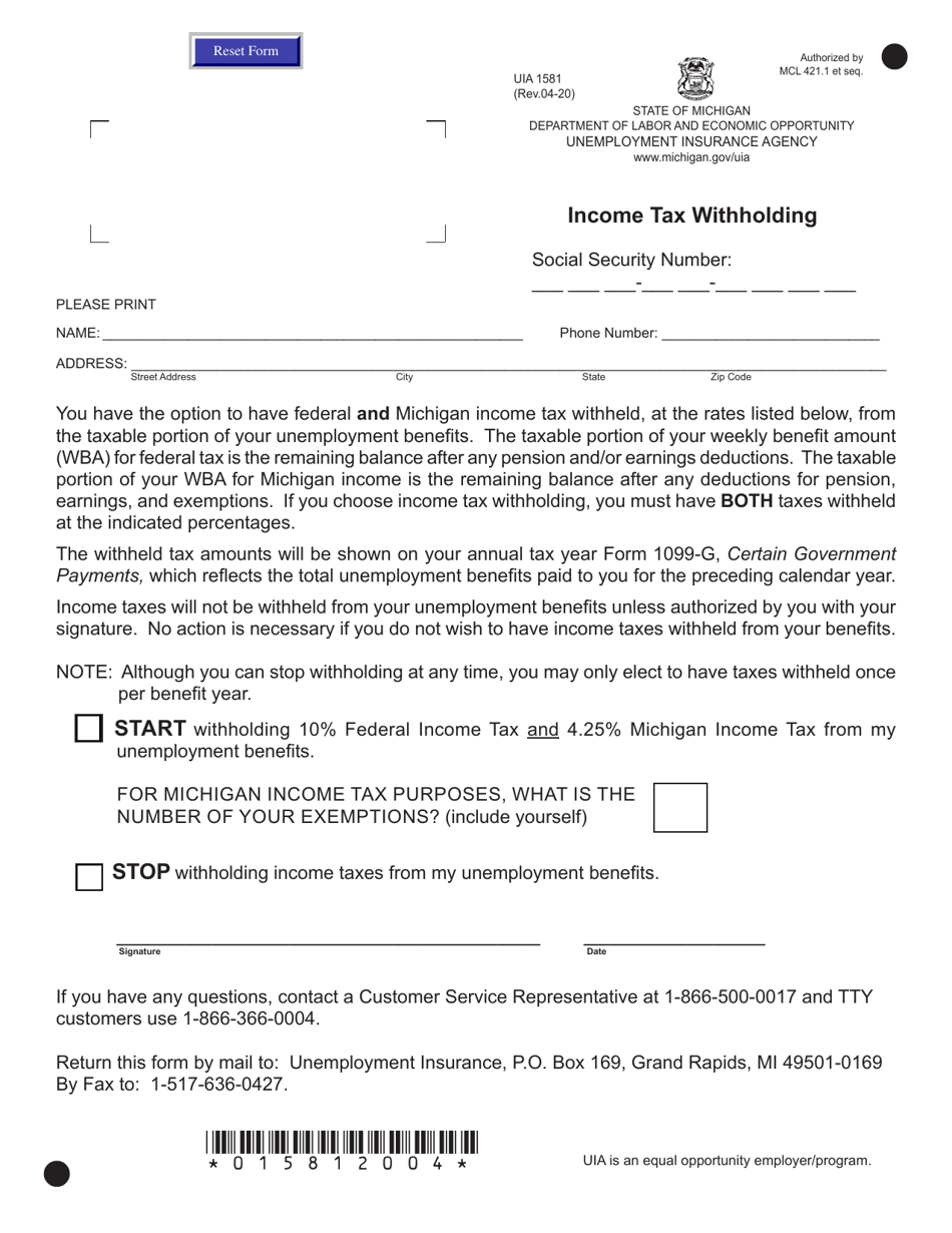 Form Uia1581 Fill Out Sign Online And Download Fillable Pdf Michigan Templateroller 3856