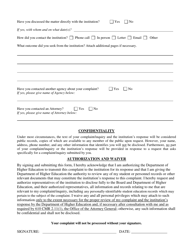 Complaint/Inquiry Form - Massachusetts, Page 2