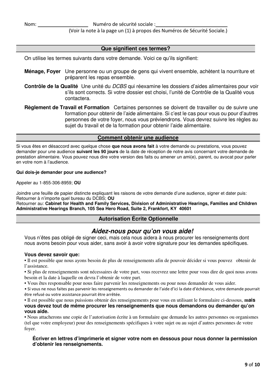 Form FS-1 Application for Snap - Kentucky (French), Page 12