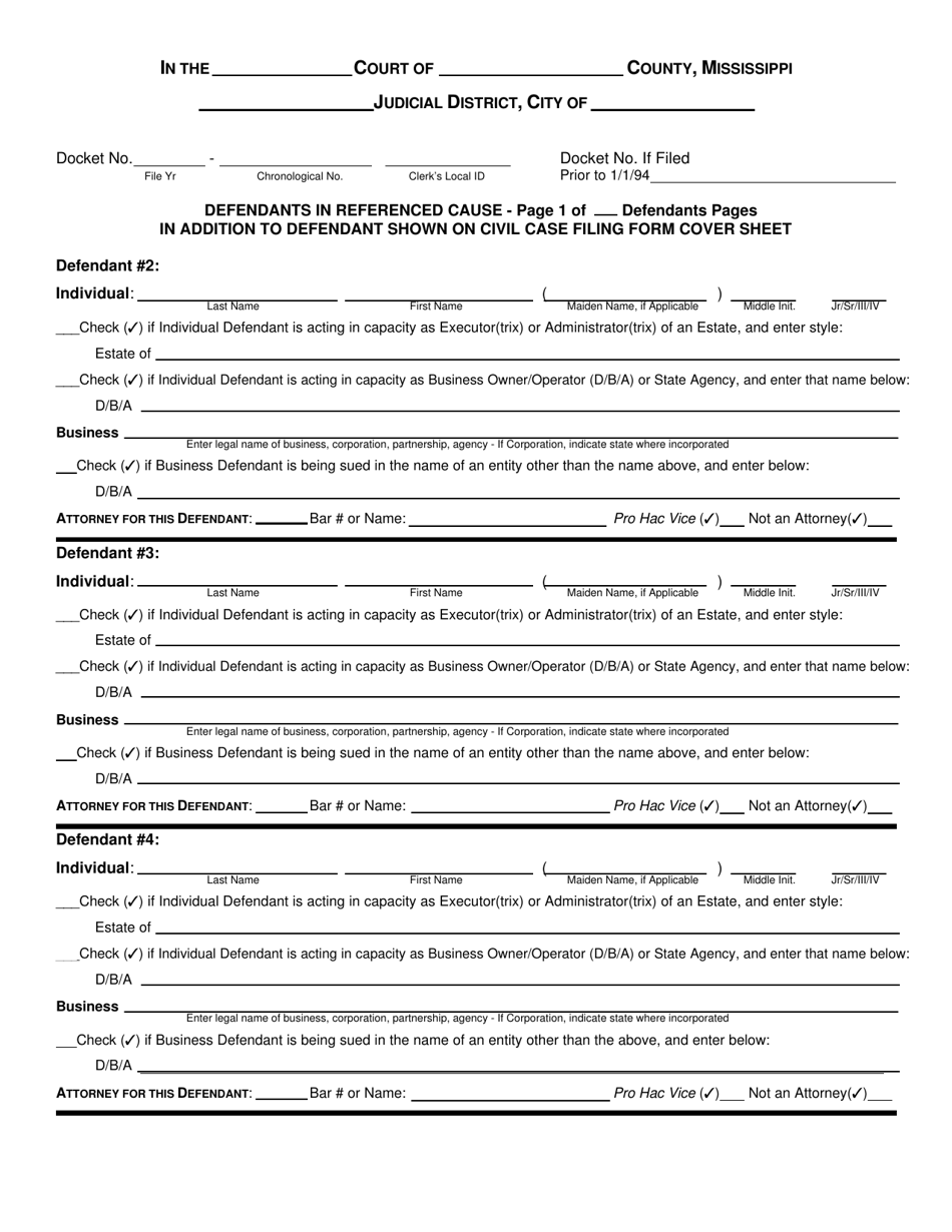 Form AOC / 01 Civil Case Filing Form Cover Sheet - Mississippi, Page 4