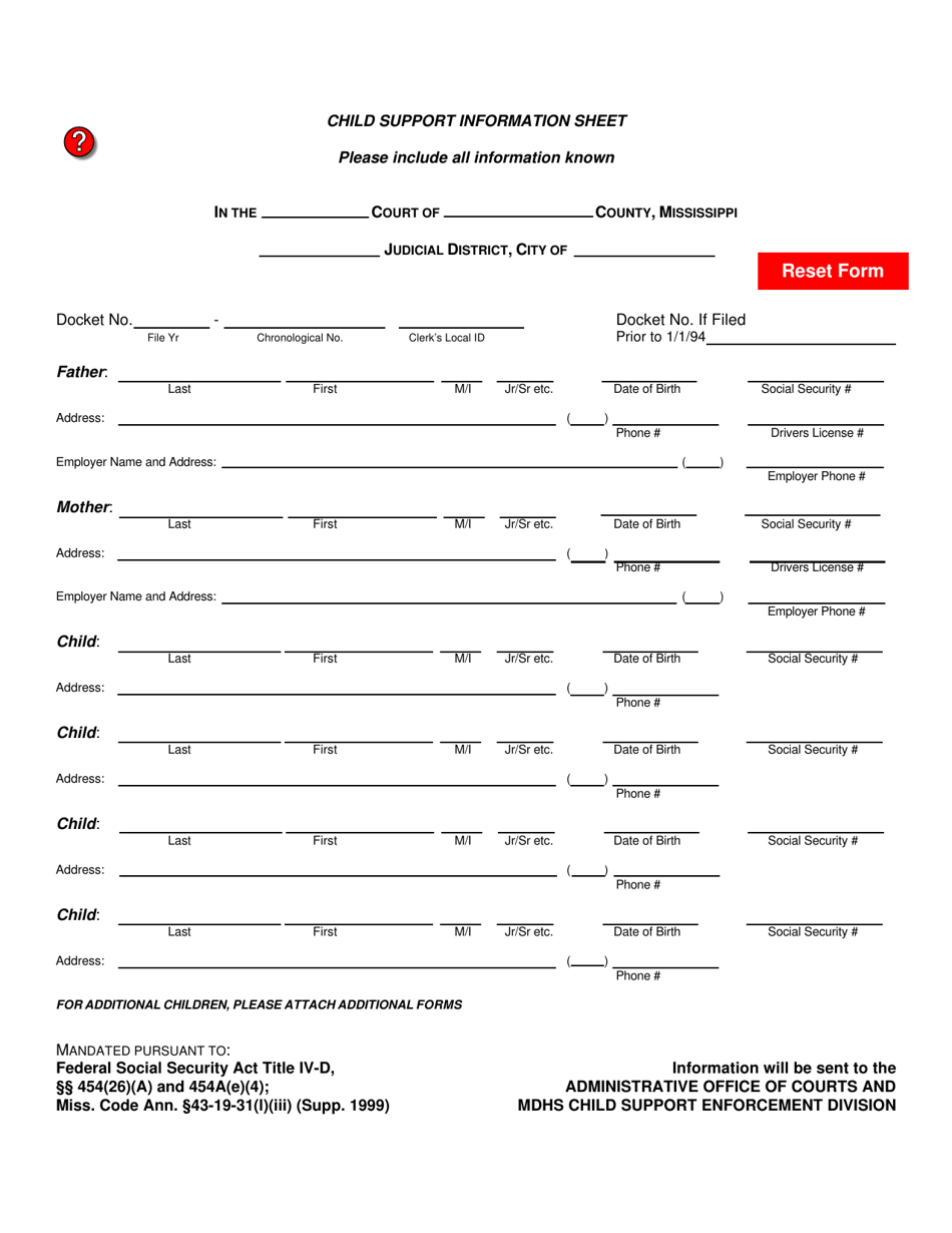 Form AOC / 01 Civil Case Filing Form Cover Sheet - Mississippi, Page 6