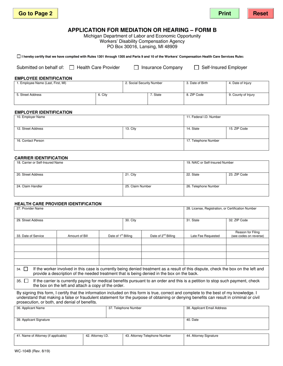 Form B (WC-104B) - Fill Out, Sign Online and Download Fillable PDF ...