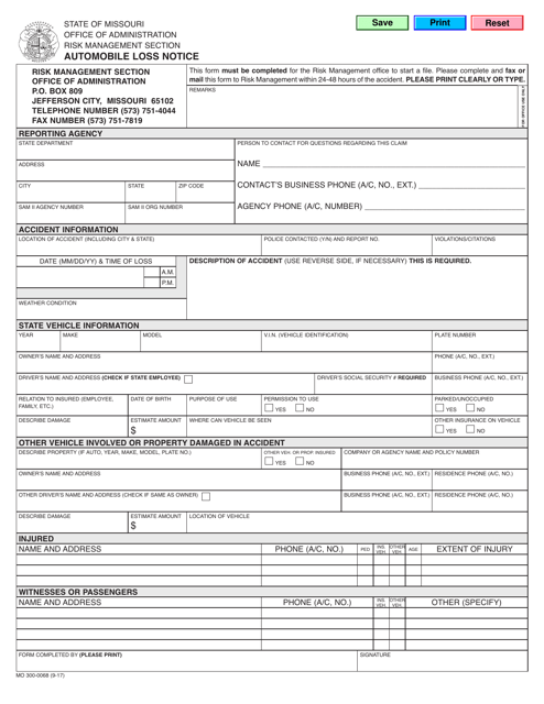 Form MO300-0068 Automobile Loss Notice - Missouri
