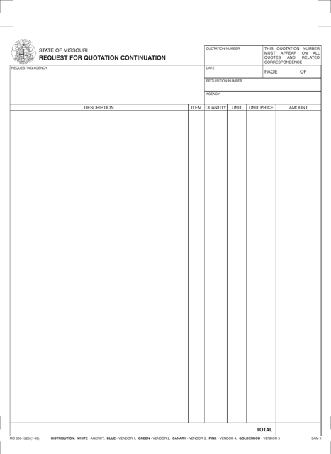 Form MO300-1225 Request for Quotation Continuation - Missouri