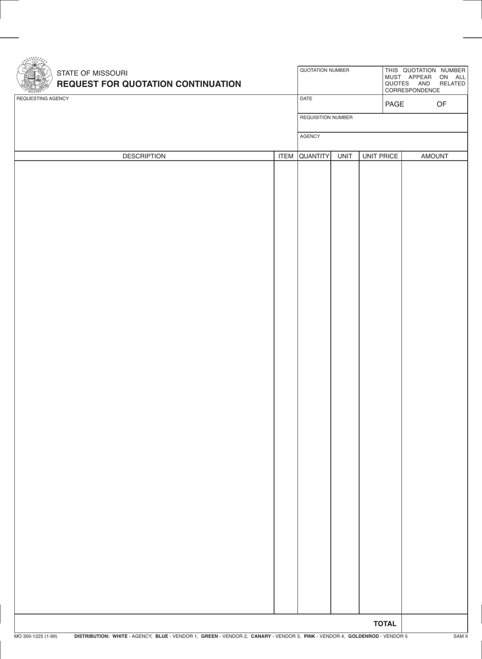 Form MO300-1225 Request for Quotation Continuation - Missouri, Page 1