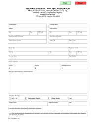 Document preview: Form WC-750 Provider's Request for Reconsideration - Michigan