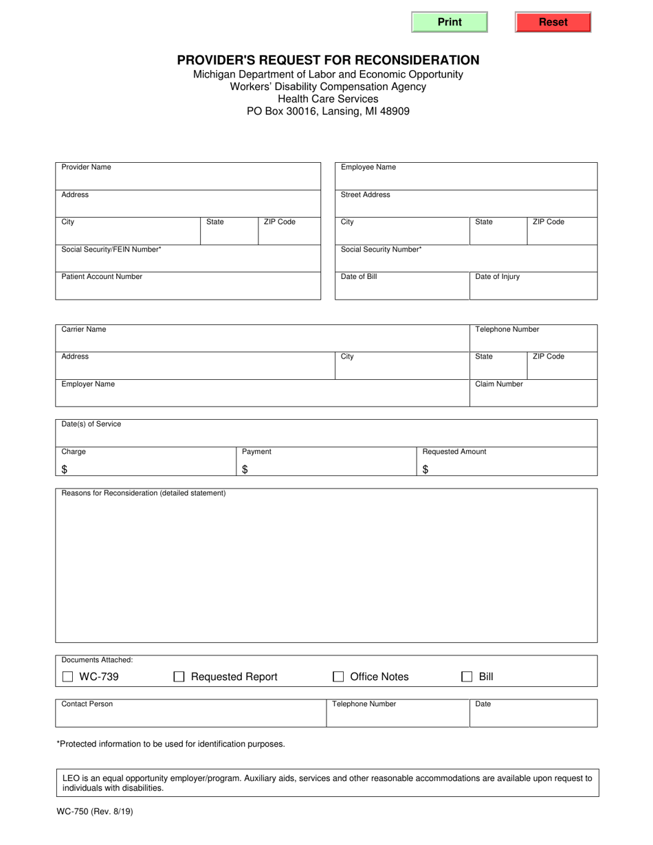 Form WC-750 - Fill Out, Sign Online and Download Fillable PDF, Michigan ...