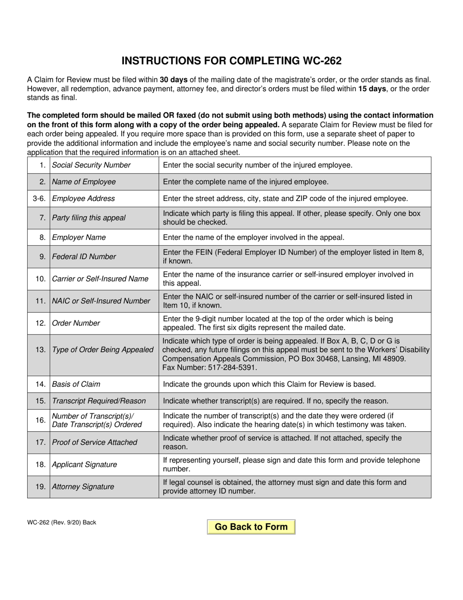 Form WC-262 Claim / Cross-claim for Review - Michigan, Page 2