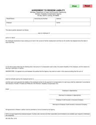 Form WC-556 Agreement to Redeem Liability - Michigan