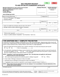 Document preview: Form WC-402A Self-insurer Request to Add or Delete Subsidiary/Affiliate - Michigan