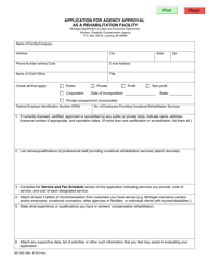 Document preview: Form WC-502 Application for Agency Approval as a Rehabilitation Facility - Michigan