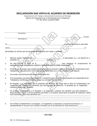 Document preview: Formulario WC-119 Declaracion Que Apoya El Acuerdo De Redencion - Michigan (Spanish)