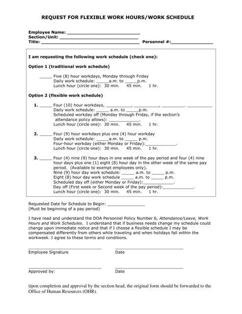 Request for Flexible Work Hours / Work Schedule - Louisiana Download Pdf