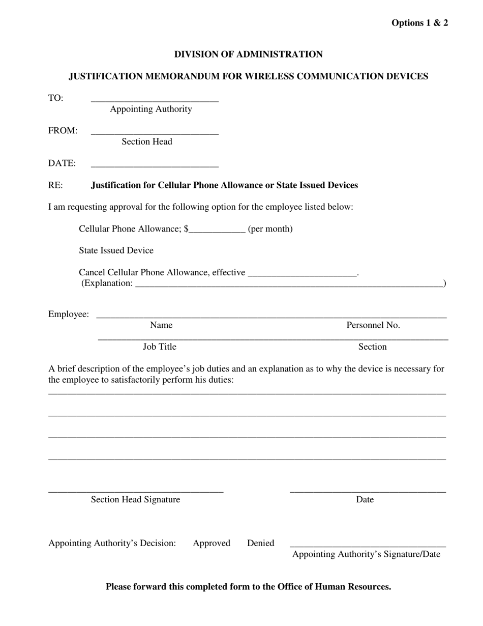 Justification Memorandum for Wireless Communication Devices - Louisiana, Page 1