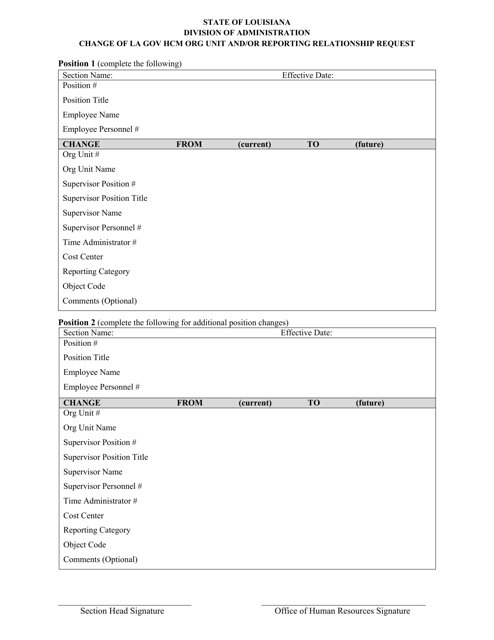 Change of La Gov Hcm Org Unit and/or Reporting Relationship Request - Louisiana